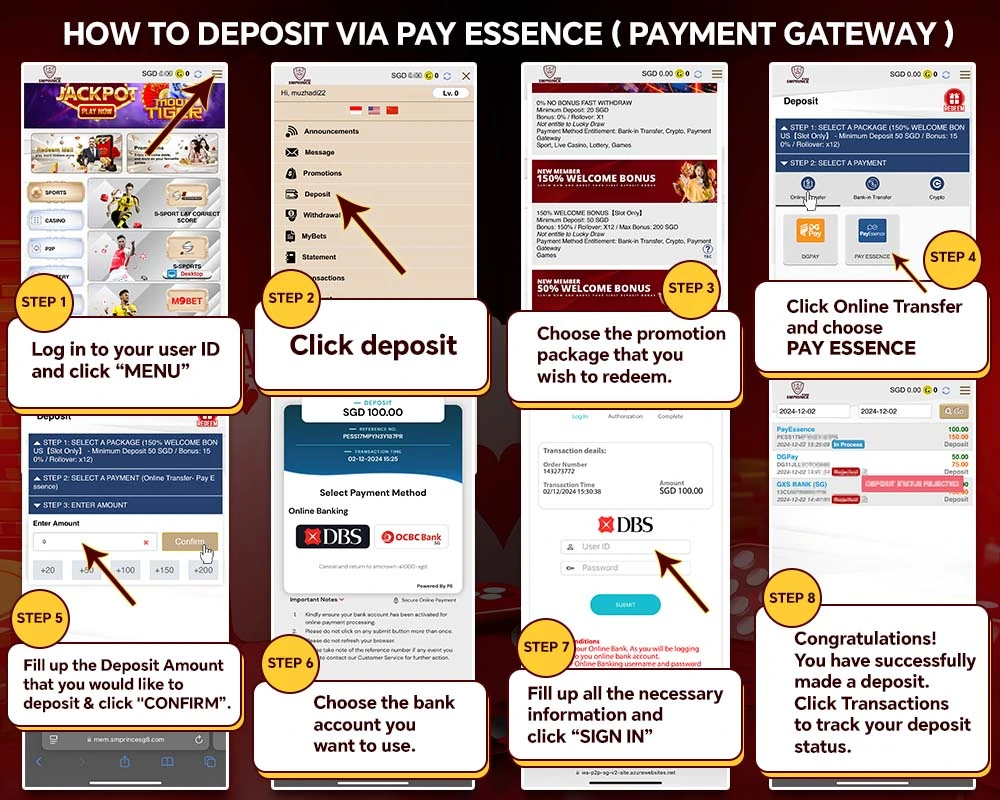 PAY ESSENCE deposit guide