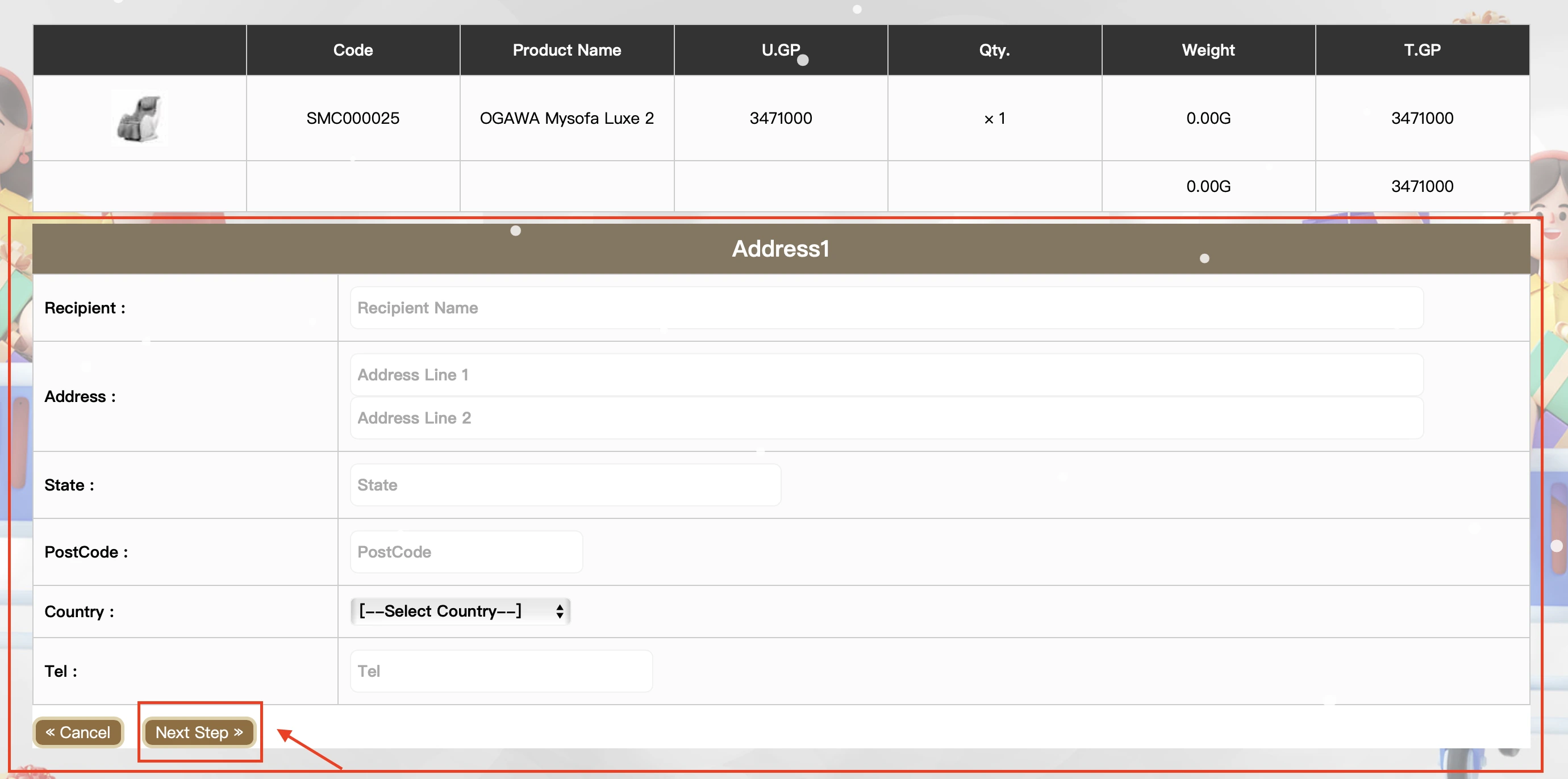 Enter shipping address